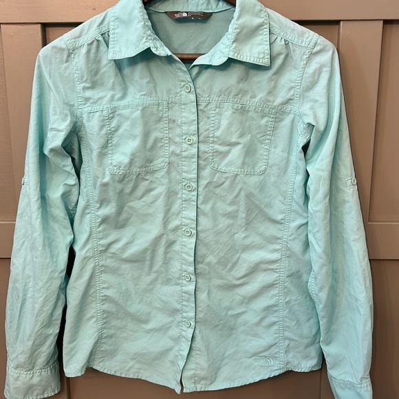 The North Face Nylon Long Sleeve Button Down Sun Shirt Aqua Blue Size Small - Picture 4 of 7